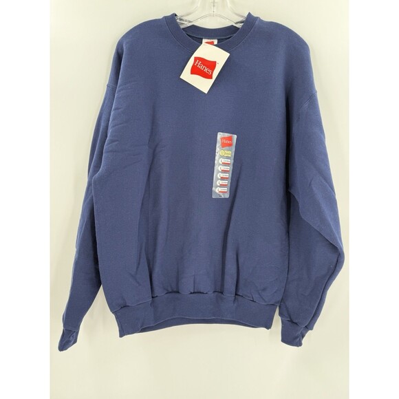 NW VINTAGE Hanes Sweater Adult LARGE Blue Relaxed Crew Neck Pullover Sweatshirt - Picture 3 of 12